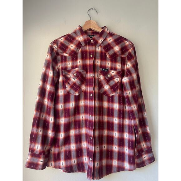 Wrangler Retro Plaid Southwest Flannel Pearl Snap with Embroidery - Picture 1 of 7
